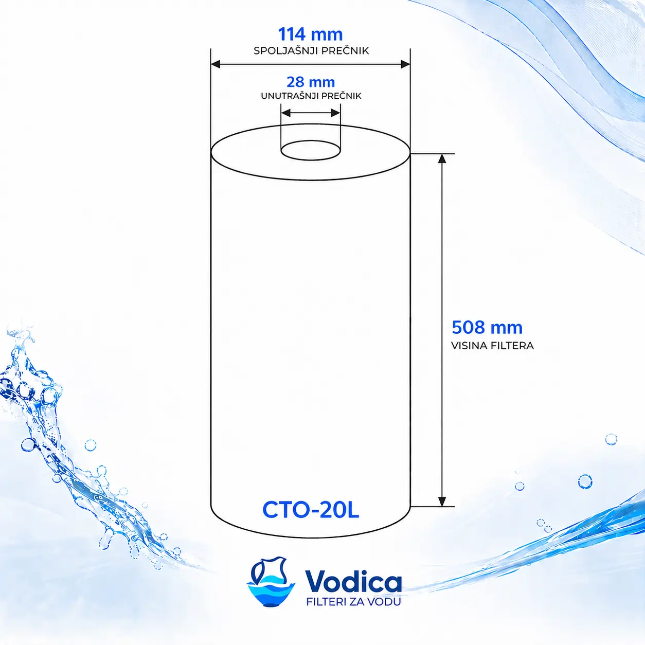 Vodica CTO-20L Carbon Block Big Blue 20″