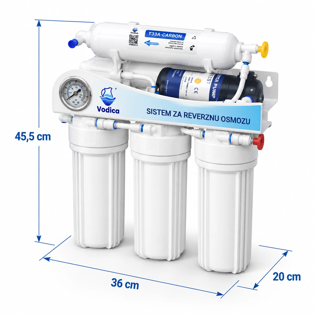 Dimenzije Vodica RO100 pump manometar sistema za reverznu osmozu