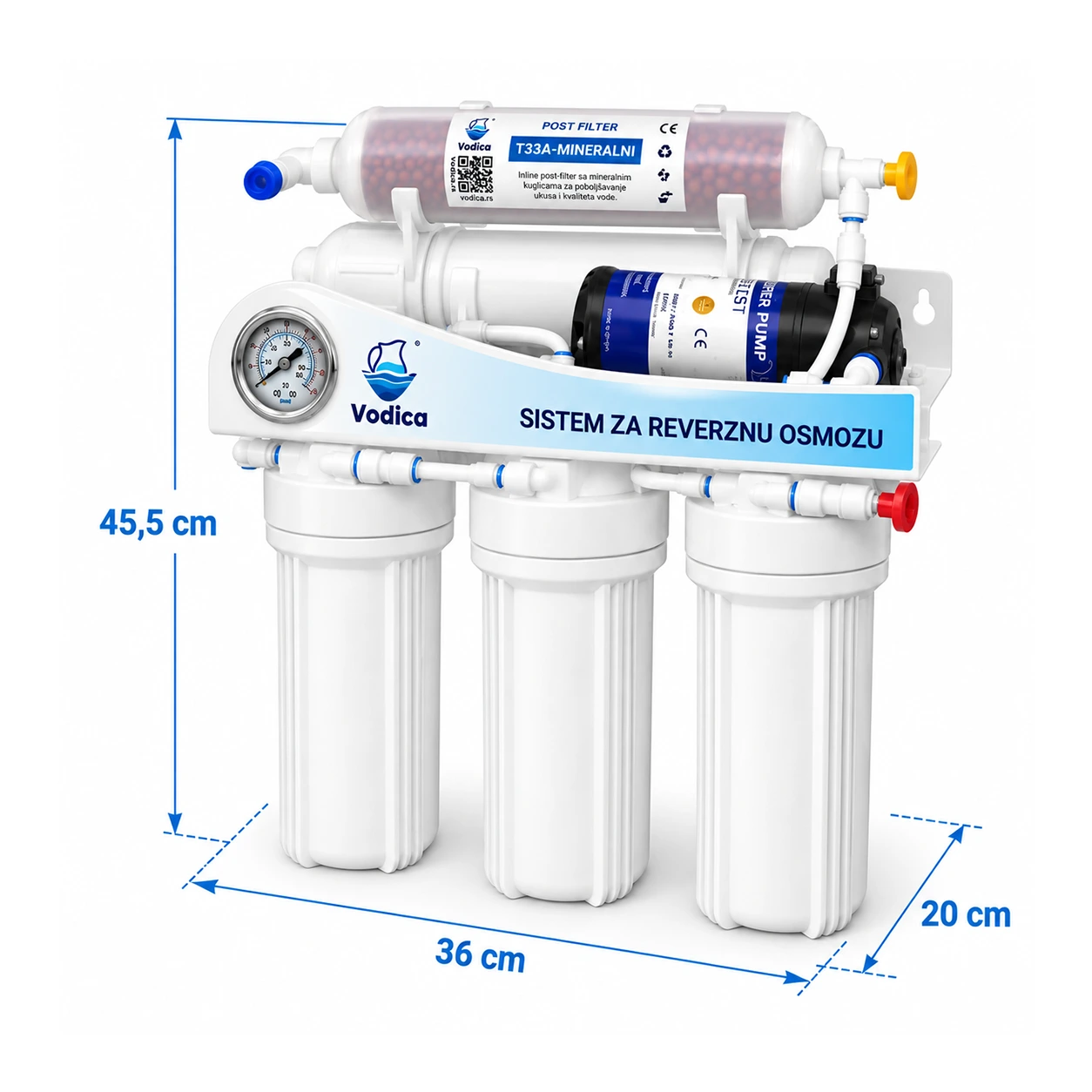 Dimenzije Vodica RO75 Pump mineral + Manometar